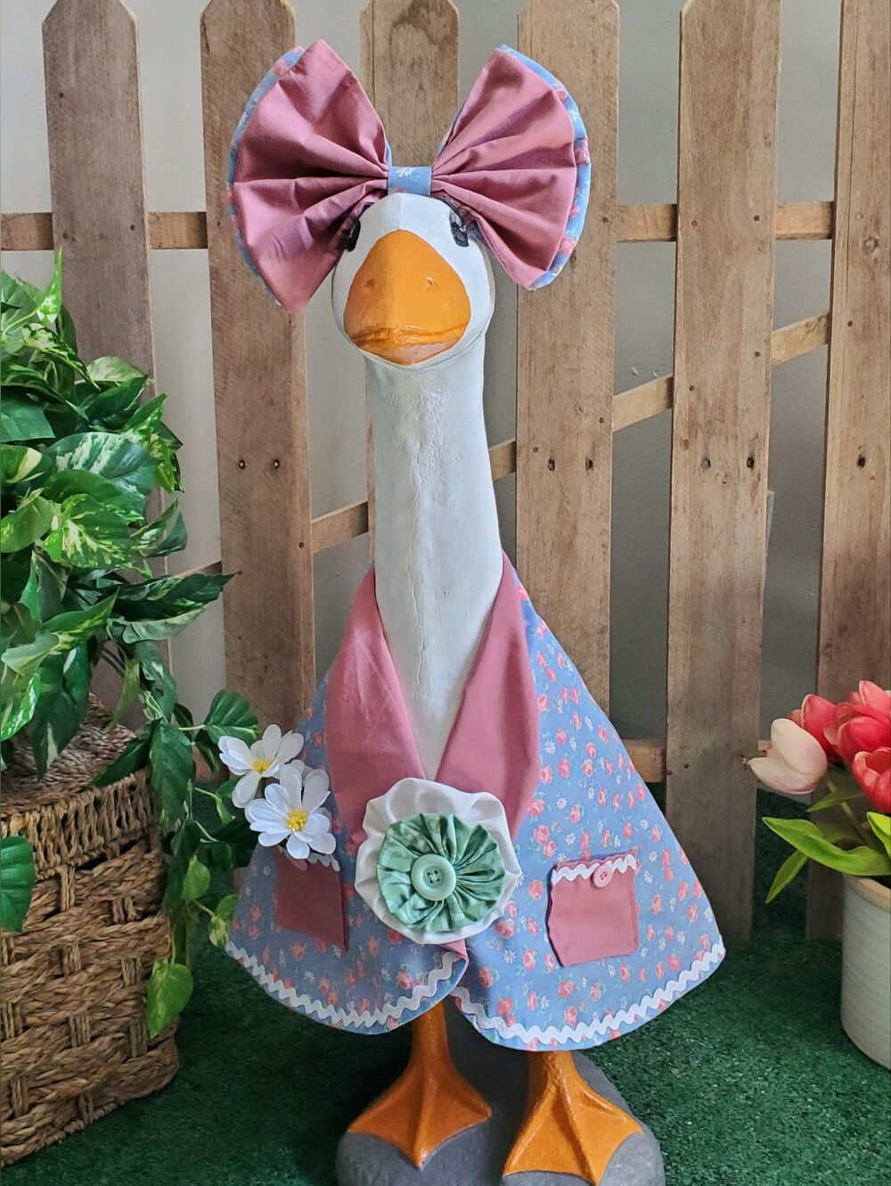 Country Porch Goose Outfit & Bow Set Fits Large Concrete Goose